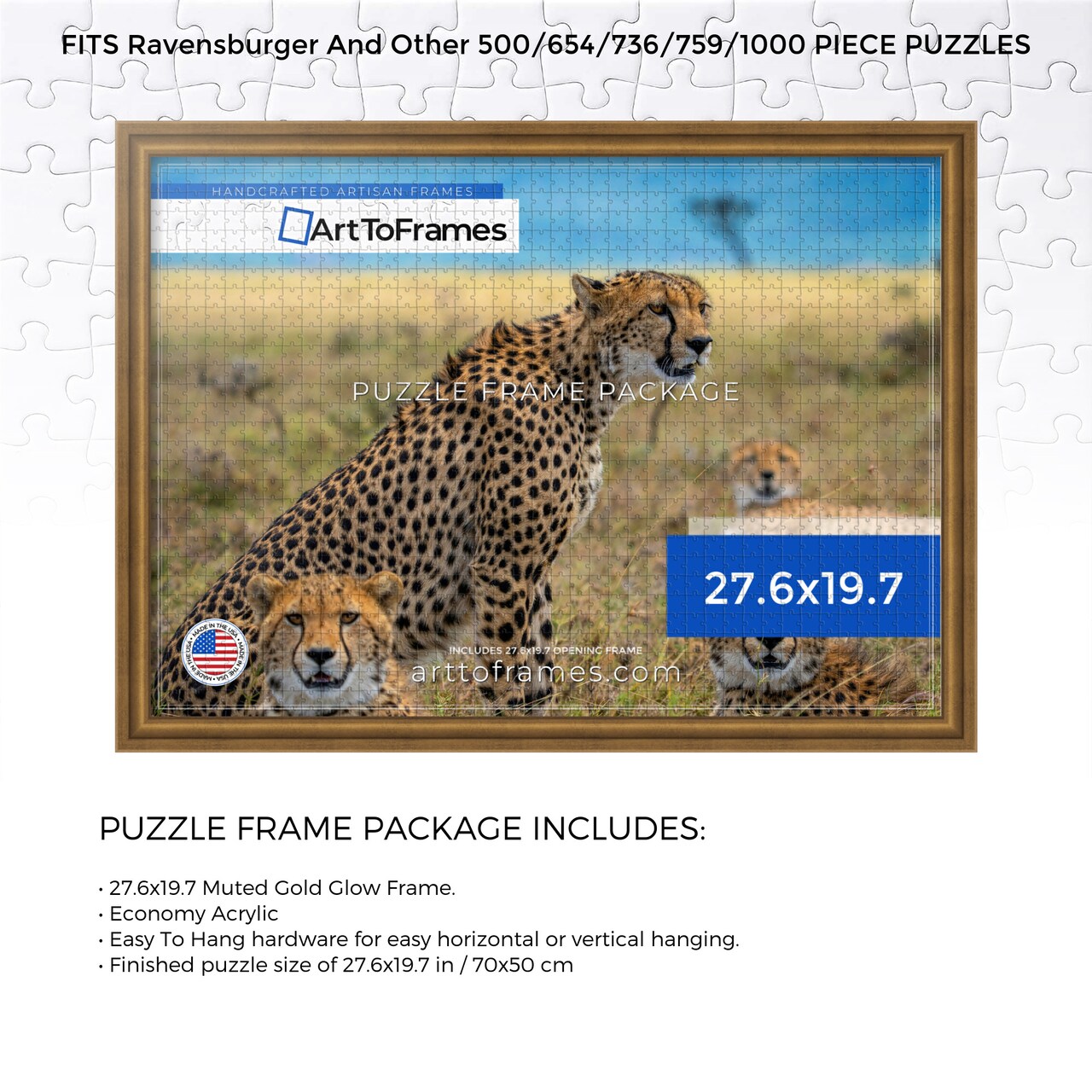 ArtToFrames 27.6x19.7 INCH / 70x50 CM Puzzle Frame for 1000 piece Puzzles.This 1.25 Inch Custom MDF Frame for Puzzles Comes with Economy Acrylic, Available in Multiple Colors